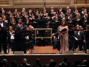 James Conlon leading the May Festival chorus, soloists and the Cincinnati Symphony at Carnegie Hall last May